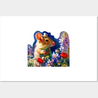 Fancy Mouse with Flowers Posters and Art